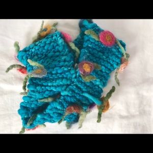 Beautiful Handmade Blue/Teal Scarf With Flowers
